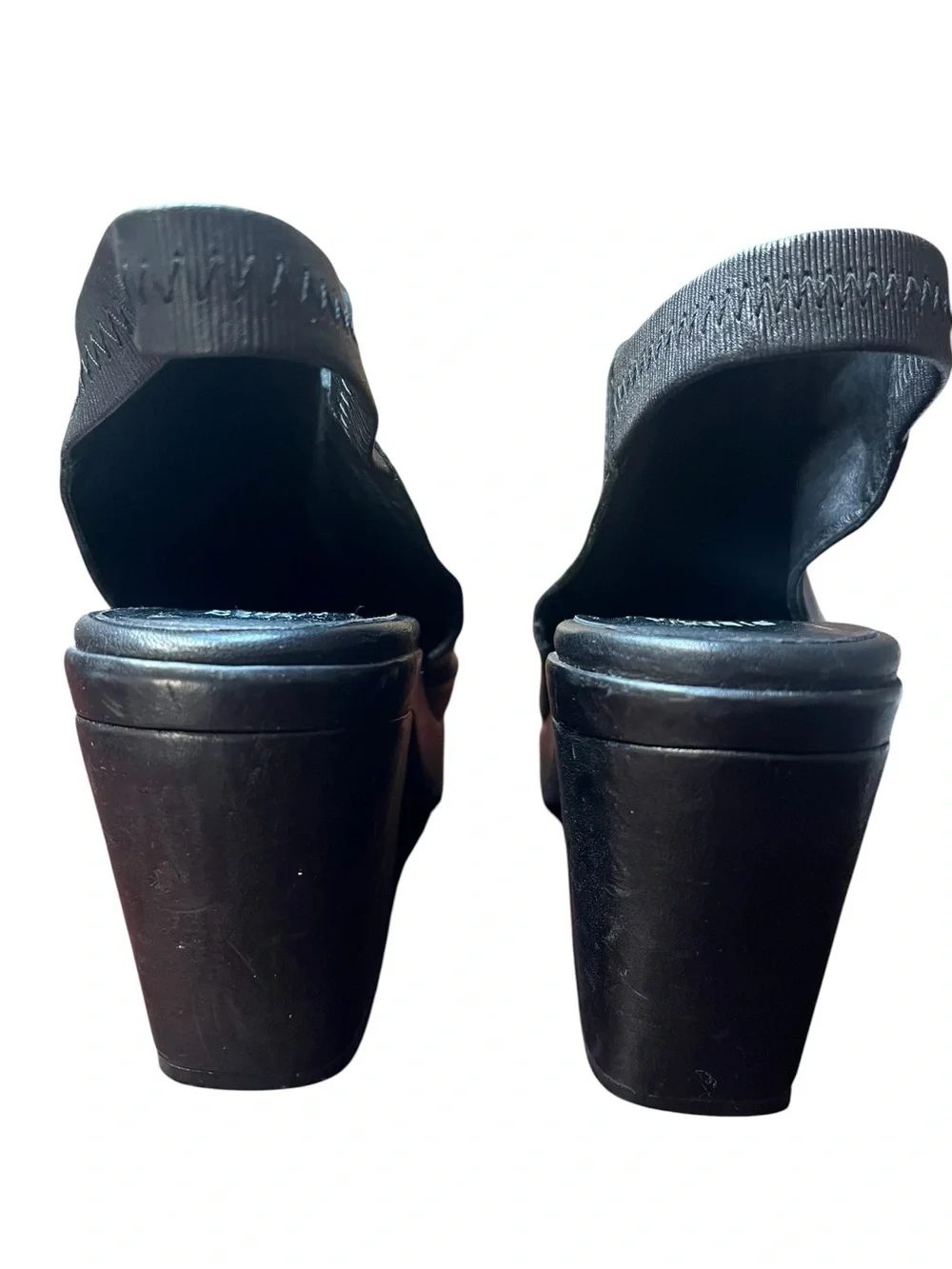 Eileen Fisher Chance Black Leather Platform Slingback Booties Block Heel 9.5